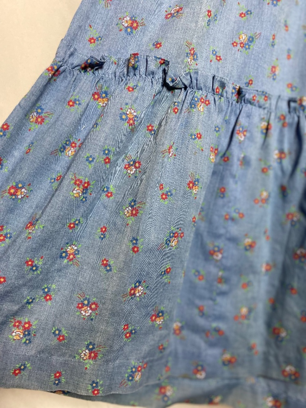 Vintage Womenʻs Light Blue Short Sleeve Prairie Style Floral Hawaiian Muʻumuʻu - Picture 5 of 15
